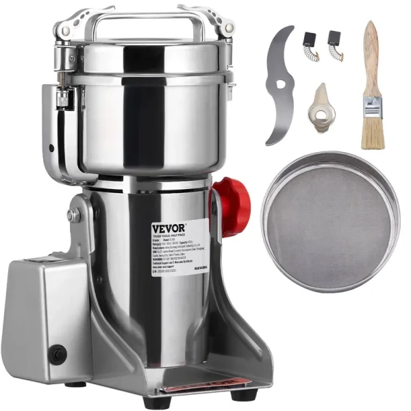 VEVOR 1000g Electric Grain Mill Grinder, High Speed 3750W Commercial Spice Grinders, Stainless Steel Pulverizer Powder Machine, for Dry Grains