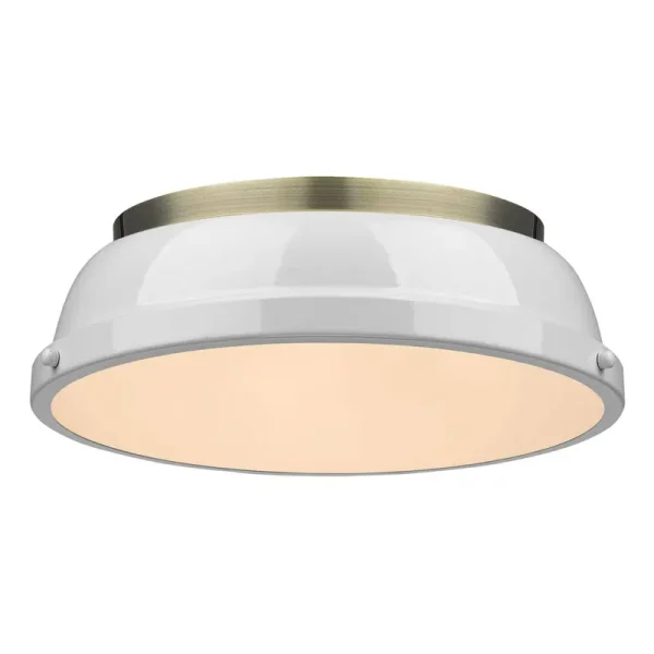 Golden Lighting 3602-14 AB-WH Duncan Flush Mount Light, Aged Brass