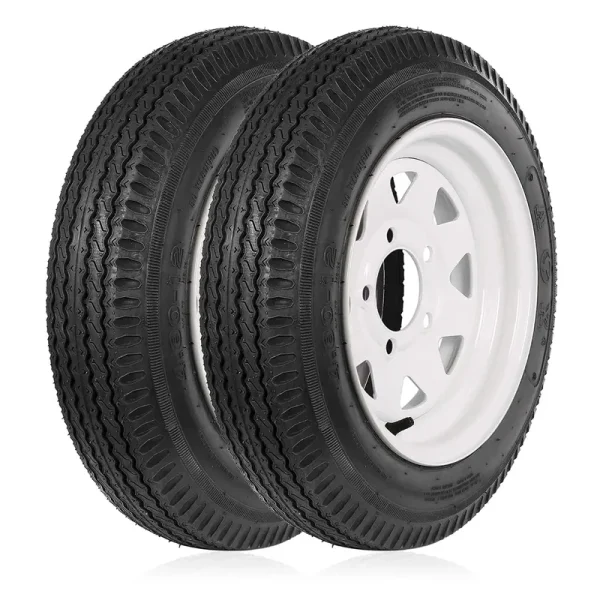 1autodepot 4.80 - 12 4.80x12 480 - 12 4.8 - 12 Trailer Tires with Rims, 5 Lug 6PR Load Range C, Set of 2