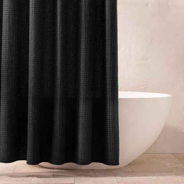 Waffle Shower Curtain Washed Black - Casaluna