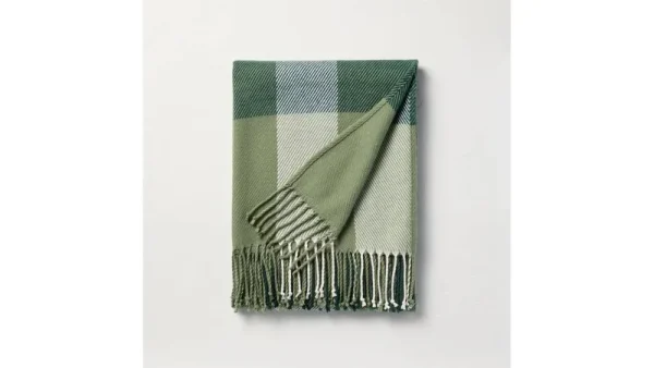 Hearth & Hand with Magnolia Winter Plaid Woven Tonal Green Throw Blanket | Target