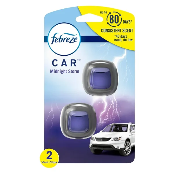 Febreze Car Air Freshener, Vent Clips, Midnight Storm - 2 pack, 2 ml clips
