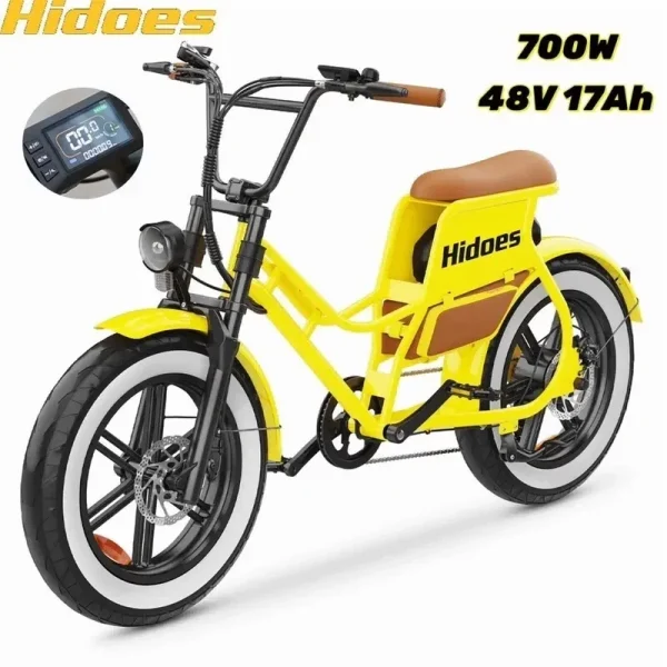 ?hidoes Electric Bike for Adults - 20" Fat Tire Retro Cruiser, 7 - Speed E - Bike with Cruise Control & Accessories (Pump/Leather Seat)