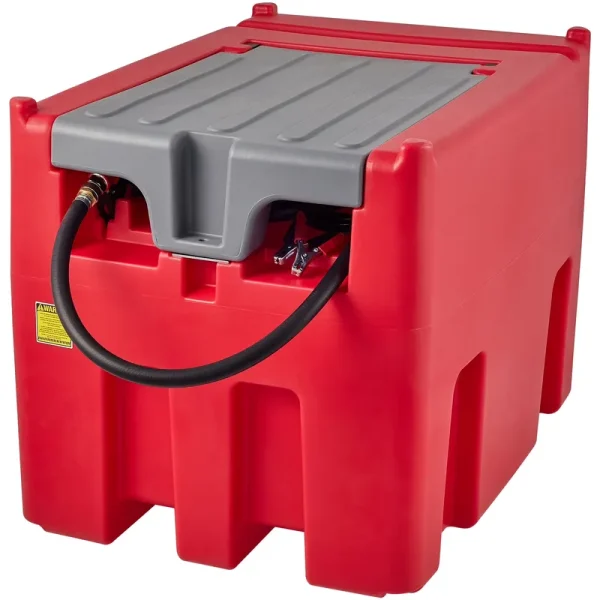 KFFKFF Mobile Diesel Container, 116 Gal & 10 GPM Pump, 12V Electric Pump & 13.1ft Hose, PE Fuel Storage for Transport, Red