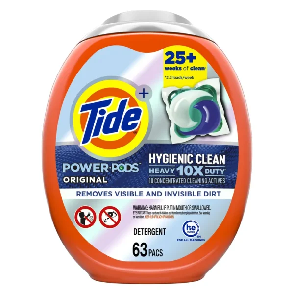 Tide Power Pods Laundry Detergent Pacs, Hygienic Clean, Original - 63 ct