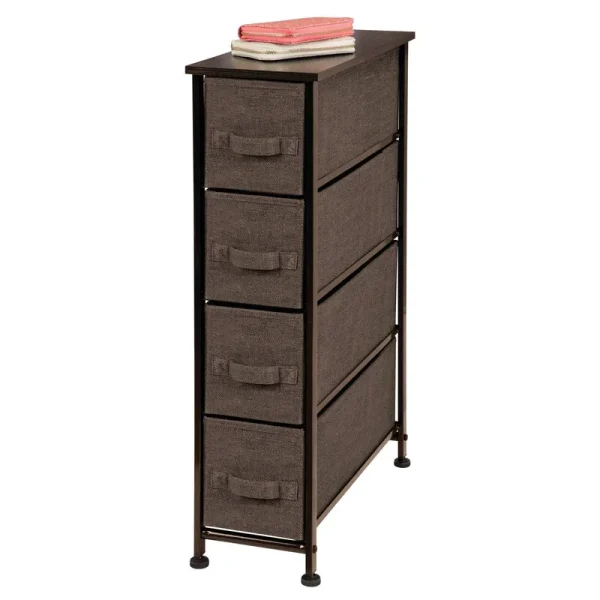 mDesign Narrow Dresser Storage Tower Stand with 4 Removable Fabric Drawers - Espresso