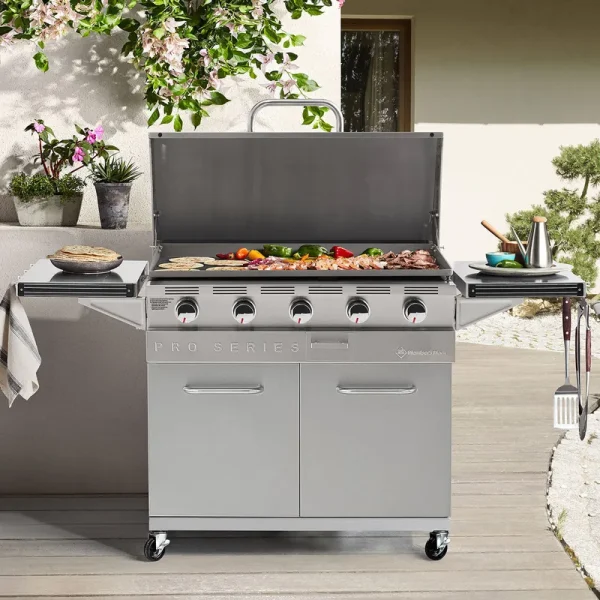 5 Burner Stainless Steel LP GAS Griddle 720 Sq in Cook Surface