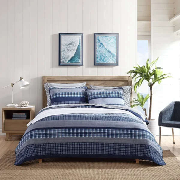 Nautica Addison Cotton Reversible Blue Quilt Set - Twin