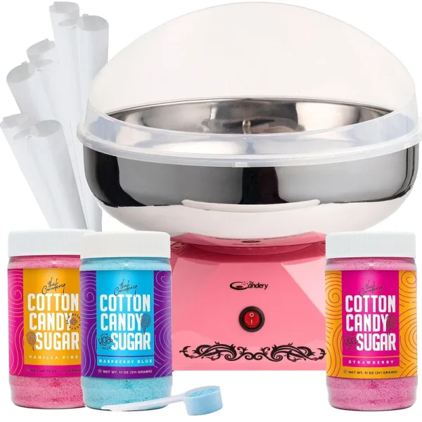 The Candery Cotton Candy Machine with Stainless Steel Bowl 2.0 and Floss Bundle- Flossing Sugar Floss Candy for Birthday Parties Fairs - Includes 3