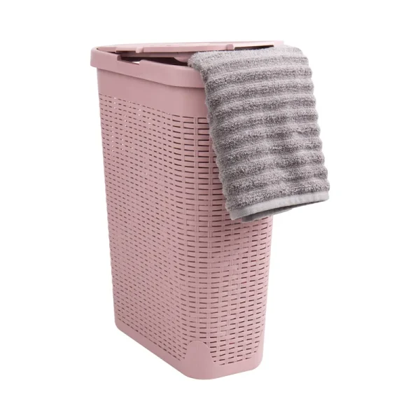 Mind Reader 40 Liter Slim Laundry Basket Hamper with Cutout Handles Pink