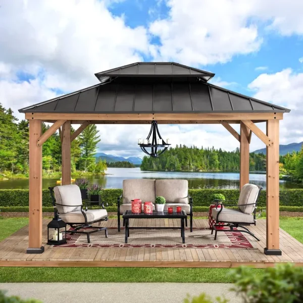 Sunjoy Cedar Framed Gazebo with Steel Hardtop - 11 x 11 ft.