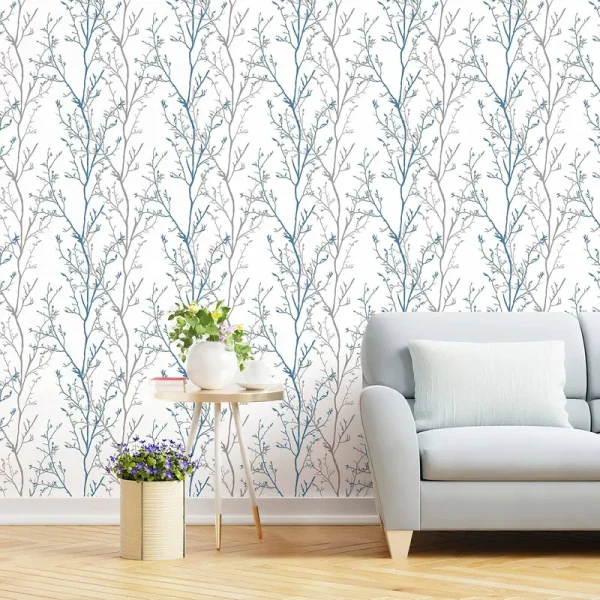 WENMER Grey Blue Tree Branches Contact Paper 17.71�� x 78.7�� Tree Branches Wallpaper Branches Peel and Stick Contact Paper Self-Adhesive Removable