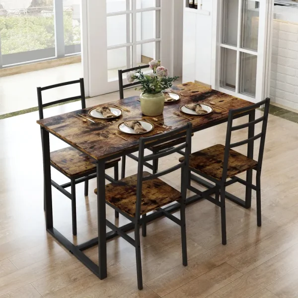 5 - Piece Dining Room Table Set, Compact Wooden Kitchen Table and 4 Chairs with Metal Legs Dinette Sets, Industrial Style Kitchen Table and Chairs for Dining Room & Small Space