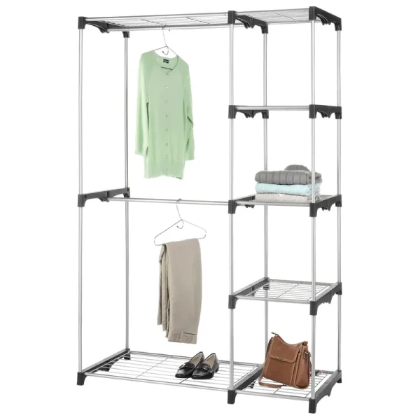 Whitmor Double Rod Freestanding Closet, Silver/Black