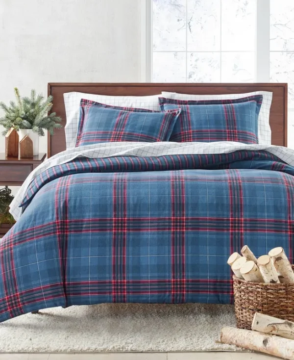 Charter Club Navy Plaid Flannel Comforter, Full/Queen, Created for Macy's - Blue Plaid