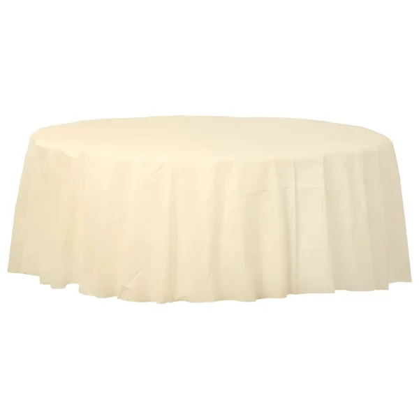 Amscan Vanilla Cream Round Plastic Table Cover, 84in Vanilla | Party