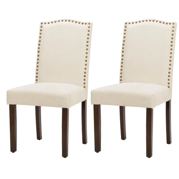 EDX Dining Chairs Set of 2, Parsons Chairs with Nailhead Trim and Wood Legs