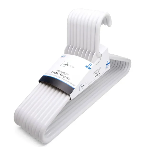 Mainstays Heavy Weight Clothing Hangers, 9 Pack, White, Durable