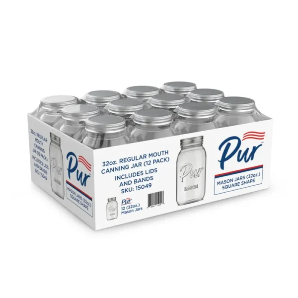 PurMason Regular Mouth Mason Jar 32 oz 12 Pk