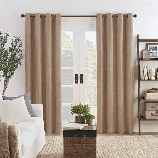 Eclipse Ambiance Draft Stopper Energy Saving 100% Blackout Grommet Top Single Curtain Panel, Brown