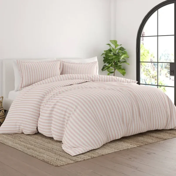 Merit Linens Premium Ultra Soft 3 Piece Rugged Stripes Duvet Cover Set - Blush - Full - Queen