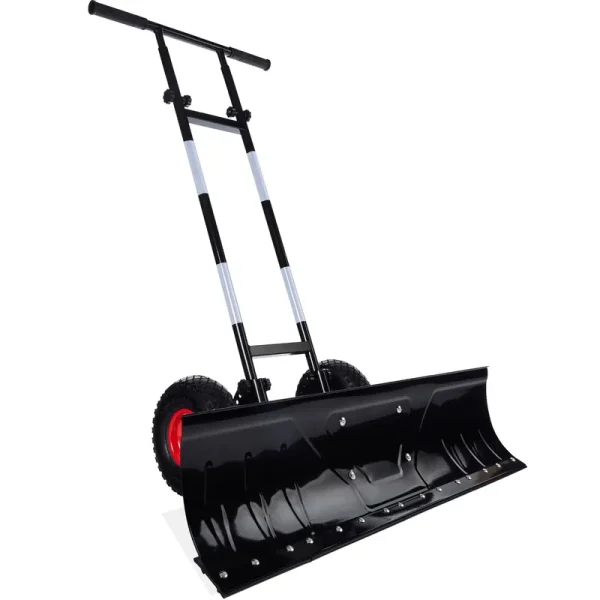 Best Choice Products 36in Galvanized Blade Hand Snow Pusher W/ 2 Wheels, Adjustable Handle, Blade Angle - Black