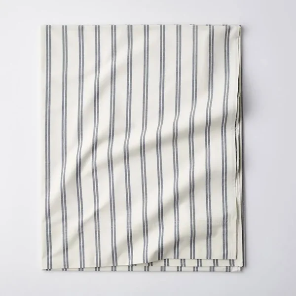 The Company Store Narrow Stripe Navy Cotton Percale Queen Duvet Cover Blue
