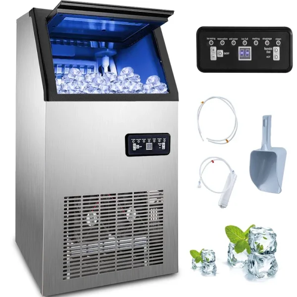VEVOR 22-lbStorage Ice Maker 110-lb Flip-Up Door Freestanding for Commercial Use Cubed Ice Maker (201 Stainless Steel) | 60KGSYZBJ00000001V1