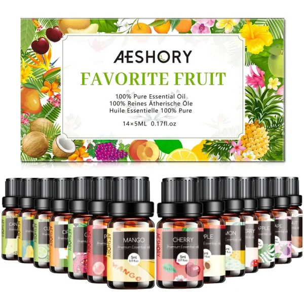 Fruity Essential Oils Set - Top 14 Fragrance Oil for Diffusers, Candle Making Includes Strawberry, Apple, Pineapple, Cucumber Melon, Cherry, Mango, Le
