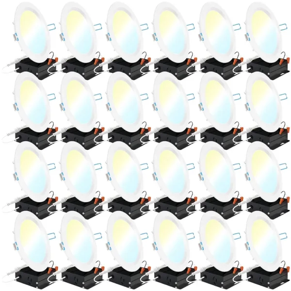 Sunco Lighting 24 Pack 6 inch Ultra Thin LED Recessed Ceiling Lights, Baffle Trim, Selectable CCT 2700K/3000K/3500K/4000K/5000K Dimmable 14W, Wafer