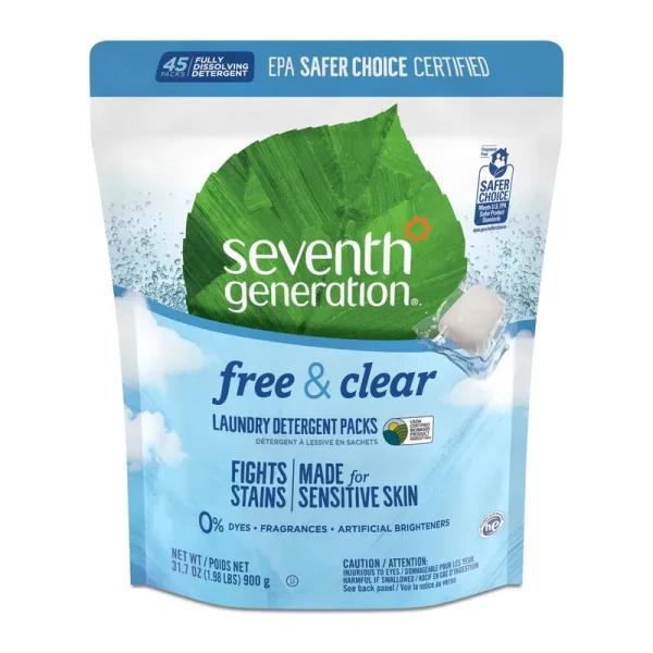 Seventh Generation Laundry Detergent Packs, Free & Clear - 45 packs, 31.7 oz