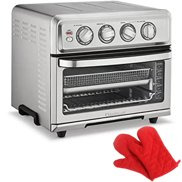 Cuisinart TOA - 70 Airfryer Toaster Oven with Grill Stainless Steel Bundle with Deco Chef Pair of Red Heat Resistant Oven Mitt