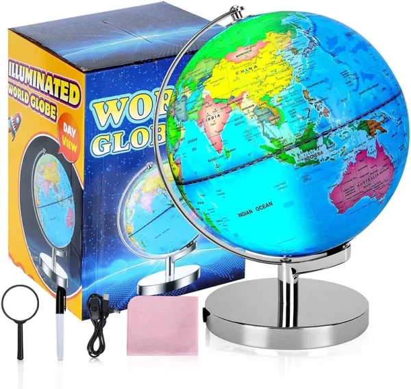 POOCCI 6 in1 Illuminated World Globe for Kids & Adults All Ages High Clear Map, Illuminates Educational Interactive Globe Stem Toy, Light Up Kids