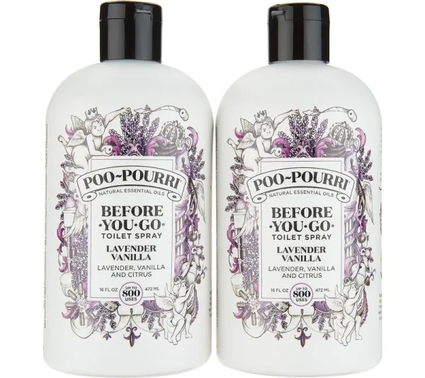 Poo-Pourri Set of (2) 16oz. Bathroom Deodorizer Refill Bottles ,LavenderVanilla