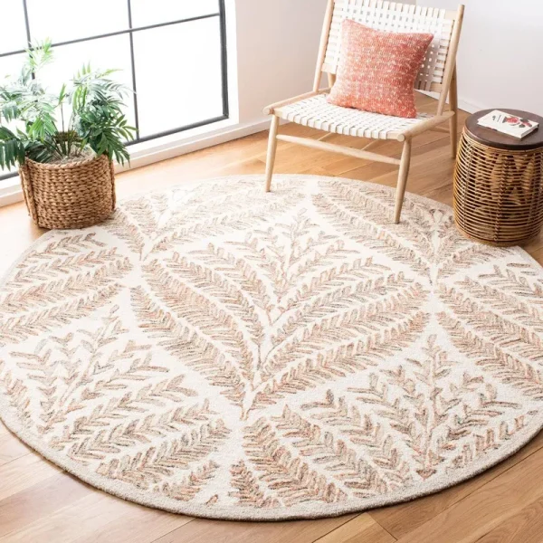 Andresky Ikat Handmade Tufted Wool Ivory/Brown Area Rug Winston Porter Rug Size: Round 3'