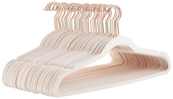 Amazon Basics Slim Velvet, Non-Slip Suit Clothes Hangers, Pack of 50, Blush pink/rose Gold
