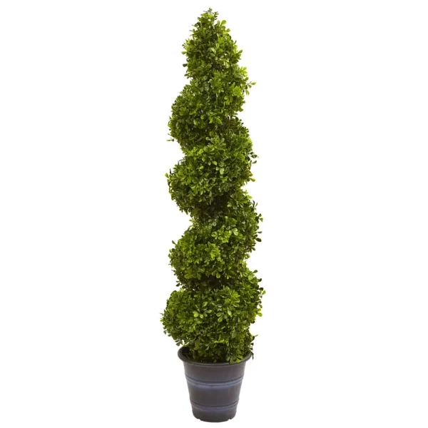 Nearly Natural Boxwood Spiral Topiary with Planter, Indoor/Outdoor