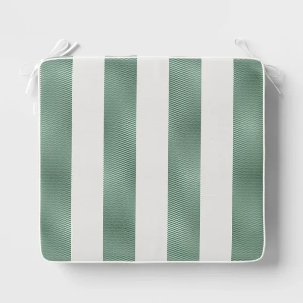 18"x20" Striped Outdoor Seat Cushion with Contrast Piping Green - Threshold Designed with Studio McGee