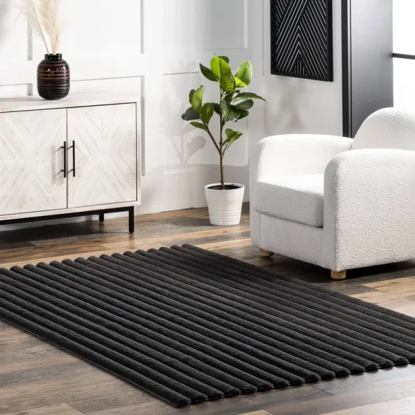 nuLOOM Kai Stripe Faux Rabbit Machine Washable Area Rug Gray 3' 9" x 6'