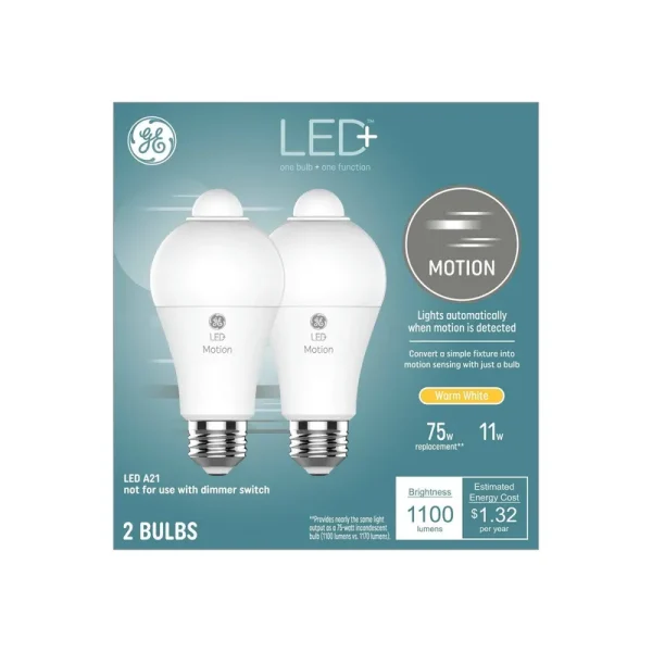 GE 93129313 LED+ Motion Replacement A21 Light Bulb, Soft White