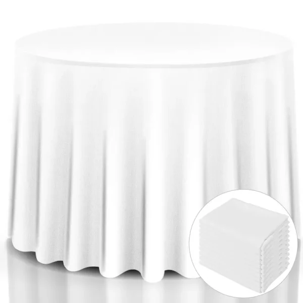 Costway 10 Pcs 120'' Round Tablecloth Polyester for Home Wedding Restaurant Party White