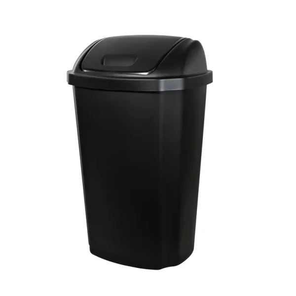 Hefty Swing-Lid Trash Can, Black, 13.5 Gallon