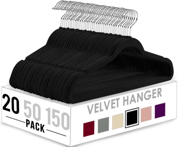 Utopia Home Premium Velvet Hangers 20 Pack - Non-Slip Clothes Black Suit with 360 Degree Rotatable Hook Heavy Duty Coat