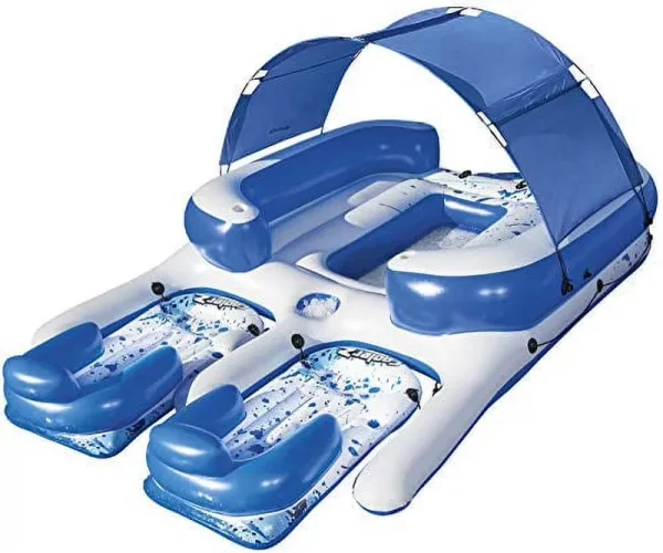 Coolerz Tropical Breeze III Inflatable 8 - Person Floating Island with UV Sun Shade and Connecting Lounge Rafts