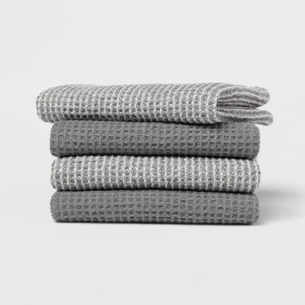 4pk Cotton Waffle Dishcloths Gray - Threshold