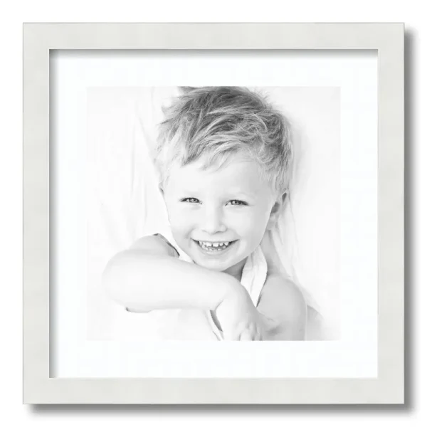ArtToFrames 16x16 inch Matted Picture Frame with 12x12 inch Single Mat Photo Opening Framed in 1.25 inch Satin White Frame and 2 inch Super White Mat