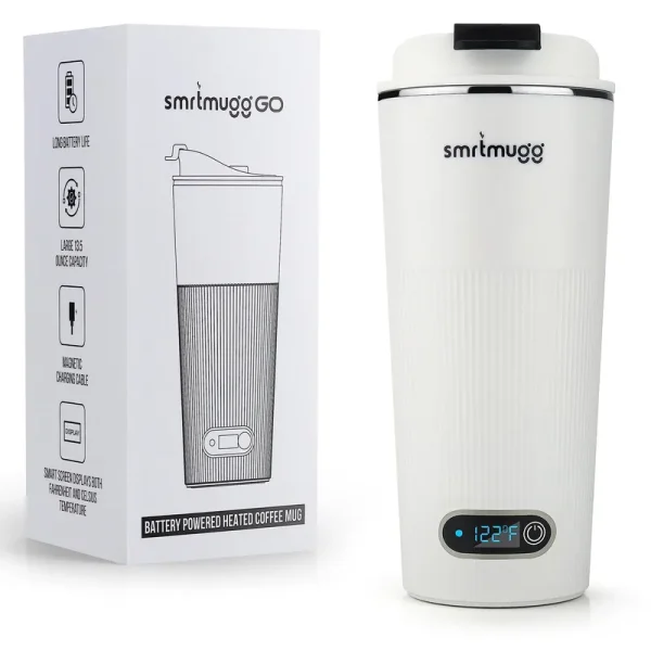 SmrtMugg Go Heated Coffee Mug, Travel Mug, 13.5 oz. Smart Mug, Battery Powered Heated Coffee Mug, Great for Coffee and Tea, Snap on Magnetic