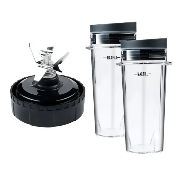 Replacement Parts for Nutri Ninja, Blender 6 Fins Blade Assembly and 2 Pack 16 oz Cup Set for BL770 BL780 BL660 Blender