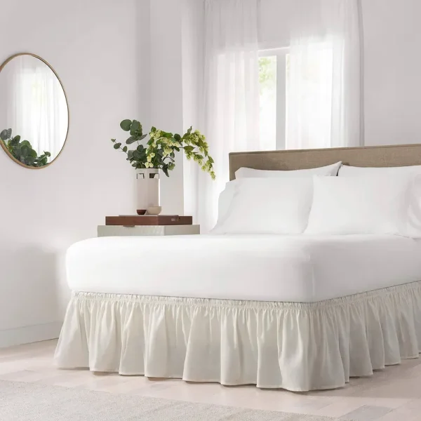 EasyFit Wrap Around Solid Ruffled Bed Skirt, Ivory