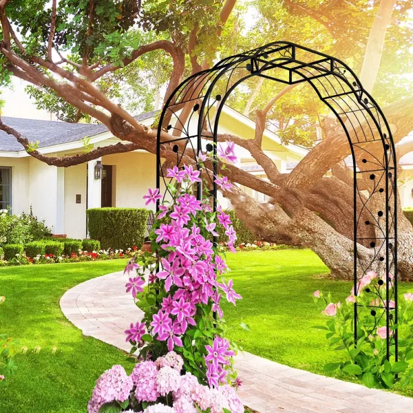 Yoneston 98.4"h Metal Garden Arch Trellis, Garden Arbor Trellis Support Rosé Arch for Outdoor Plant Climbing or Wedding Decor, Black